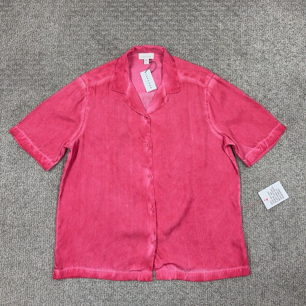 Topshop Top Women 8 Pink Button Summer Casual Blouse Shirt Office Capsule Casual